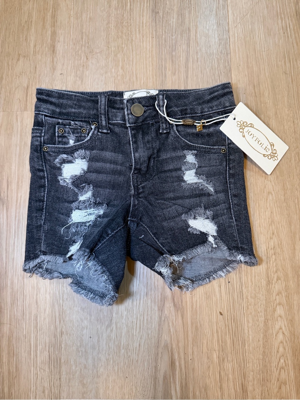 Joyfolie Washed Black Distressed Frayed Hem Denim Shorts